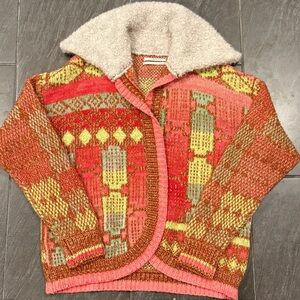 Anthropologie Faux-Fur Collar Cardigan Sweater